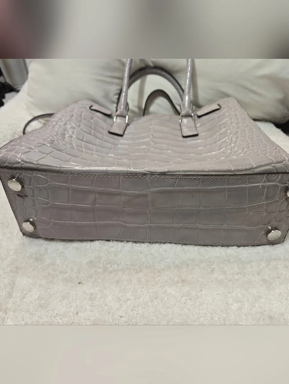 Michael Kors Dillon Satchel Dove Gray Croc Embossed Leather Shoulder Bag